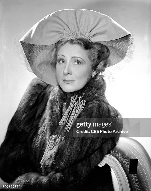 Actress Irene Rich models hat fashions. She is heard on the CBS Radio program, Dear John, as Faith Chandler. New York, NY. Image dated June 1, 1942.