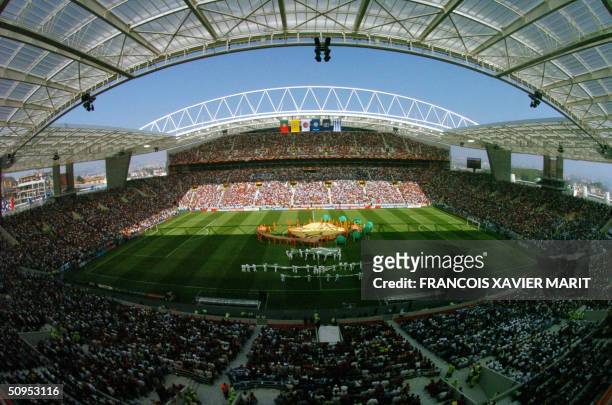 General view of the Euro 2004 opening ceremony taken 12 June 2004 at Dragao stadium in Porto, before the beginning of the Euro 2004 group A first...