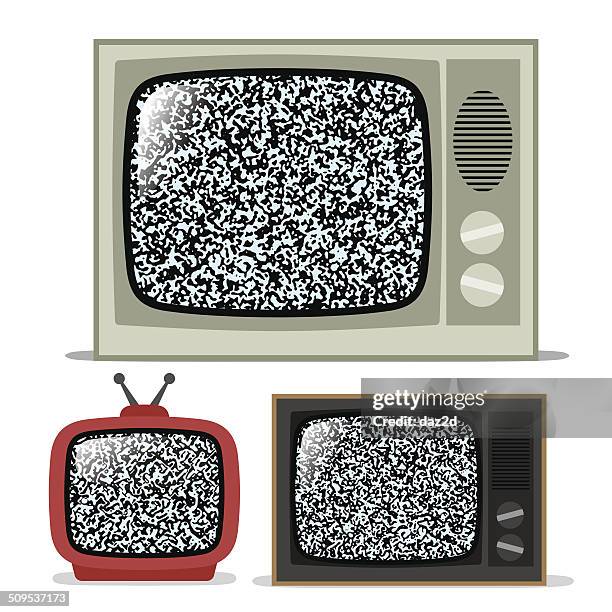 three retro tv set with white noise - television set 1990s stock illustrations