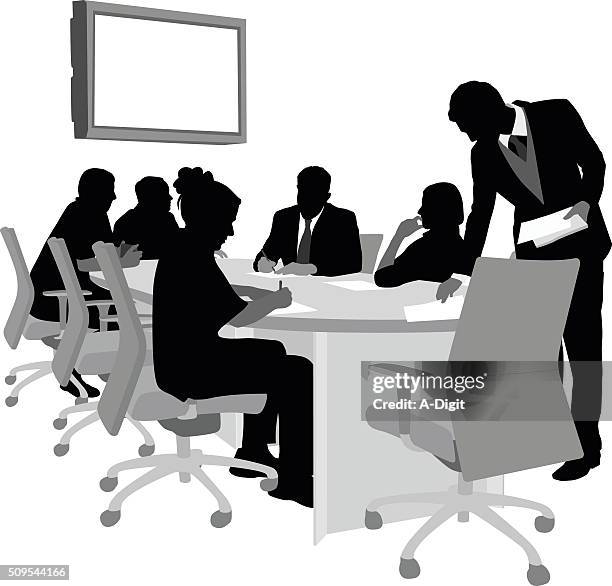 meeting distributing papers - middle aged man computer stock illustrations