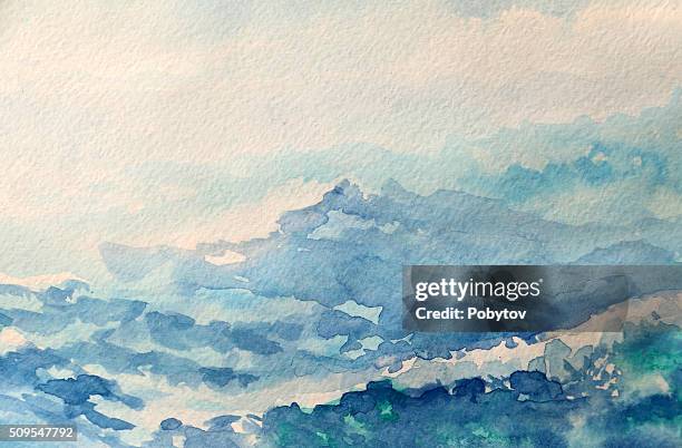 sea - watercolor painting - abstract landscape stock illustrations