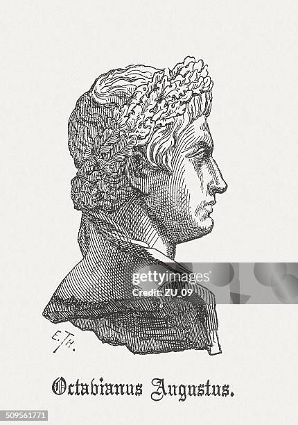 augustus (63 bc-14 ad), roman emperor, wood engraving, published 1864 - augustus caesar stock illustrations