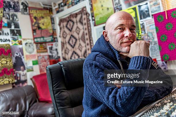 Portrait of English musician and producer Adrian Sherwood photographed at his home studio in Ramsgate, on March 23, 2015.