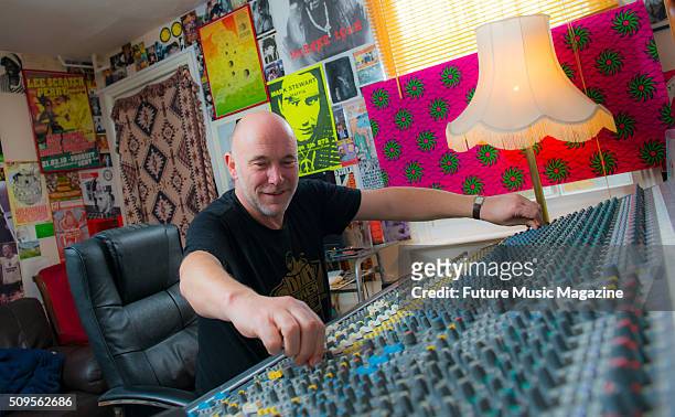 Portrait of English musician and producer Adrian Sherwood photographed at his home studio in Ramsgate, on March 23, 2015.