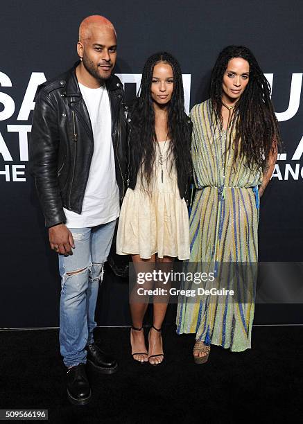 Recording artist Twin Shadow, actors Zoe Kravitz and Lisa Bonet attend the Saint Laurent show at The Hollywood Palladium on February 10, 2016 in Los...