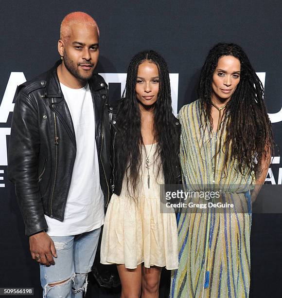 Recording artist Twin Shadow, actors Zoe Kravitz and Lisa Bonet attend the Saint Laurent show at The Hollywood Palladium on February 10, 2016 in Los...