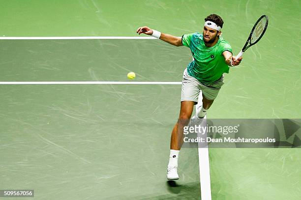 Jiri Vesely of the Czech Republic in action against Roberto Bautista Agut of Spain during day 4 of the ABN AMRO World Tennis Tournament held at Ahoy...