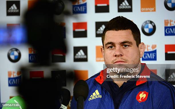 Captain of France team Guilhem Guirado during a press conference at National Center of Rugby in Marcoussis, on February 18, 2016 in Paris, France....