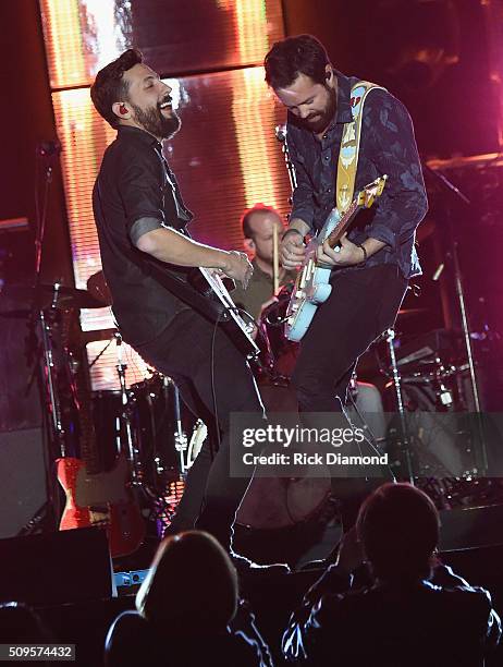 Old Dominion's Matthew Ramsey and Brad Tursi performs at CRS New Faces during CRS 2016 - Day 3 at The Omni Hotel on February 10, 2016 in Nashville,...