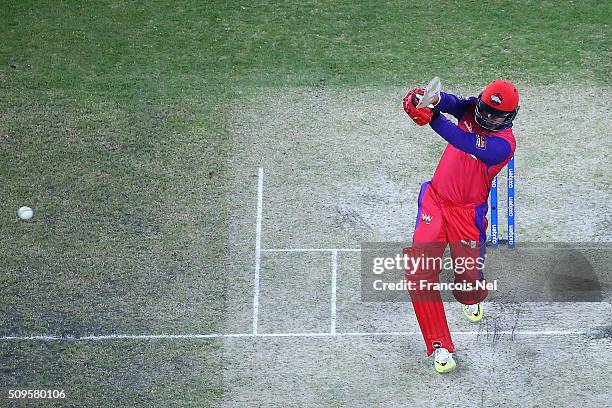 Kumar Sangakarra of Gemini Arabians bats during the Oxigen Masters Champions League Semi Final match between Gemini Arabians and Sagittarius Strikers...