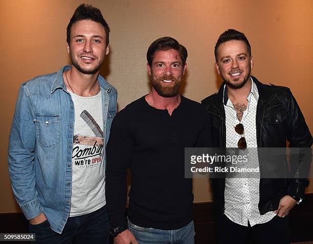 Noah Galloway with Singers/Songwriters Eric Gunderson and Steven Barker attend CRS 2016 - Day 2 at the Omni Hotel on February 9, 2016 in Nashville,...