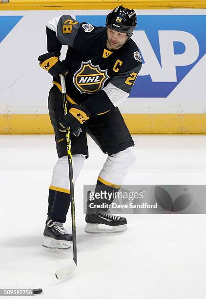 John Scott of the Arizona Coyotes plays in the 2016 Honda NHL All-Star Final Game between the Eastern Conference All-Stars and the Western Conference...