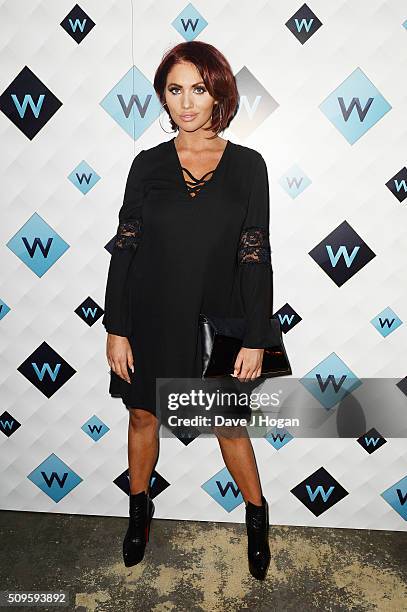 Amy Childs attends a celebration of the new TV channel "W," launching on Monday 15th February, at Union Street Cafe on February 11, 2016 in London,...