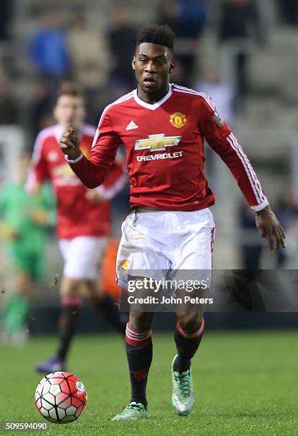 Timothy Fosu-Mensah of Manchester United U21s in action during the U21 Premier League match between Manchester United U21s and Manchester City U21s...