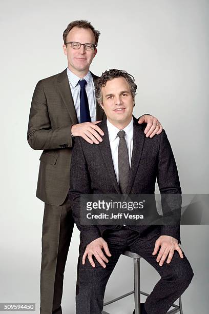 Tom McCarthy and Mark Ruffalo is photographed at the 2016 Oscar Luncheon for People.com on February 8, 2016 in Beverly Hills, California.