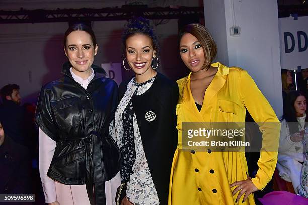 Presenter Louise Roe, singer Selita Ebanks, and journalist Alicia Quarles attend the Marissa Webb Fall 2016 show during New York Fashion Week: The...