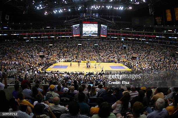 General view of in Game 1 of the 2004 NBA Finals between the Los Angeles Lakers and the Detroit Pistons at Staples Center on June 6, 2004 in Los...