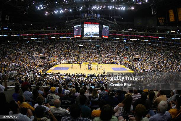 General view of in Game 1 of the 2004 NBA Finals between the Los Angeles Lakers and the Detroit Pistons at Staples Center on June 6, 2004 in Los...