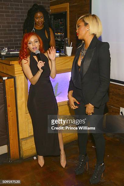 Kyndall Ferguson and LeToya Luckett attend The ATL Premiere Party for TV One's "Here we Go Again" at Boogalou Lounge on February 8, 2016 in Atlanta,...
