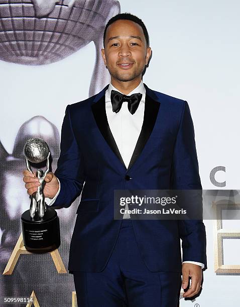 Singer John Legend poses in the press room at the 47th NAACP Image Awards at Pasadena Civic Auditorium on February 5, 2016 in Pasadena, California.