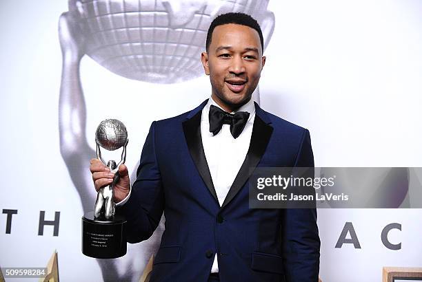 Singer John Legend poses in the press room at the 47th NAACP Image Awards at Pasadena Civic Auditorium on February 5, 2016 in Pasadena, California.