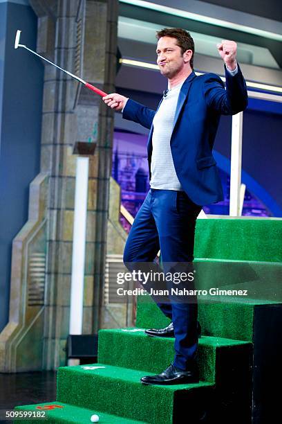 Gerard Butler attends 'El Hormiguero' Tv show at Vertice Studio on February 11, 2016 in Madrid, Spain.