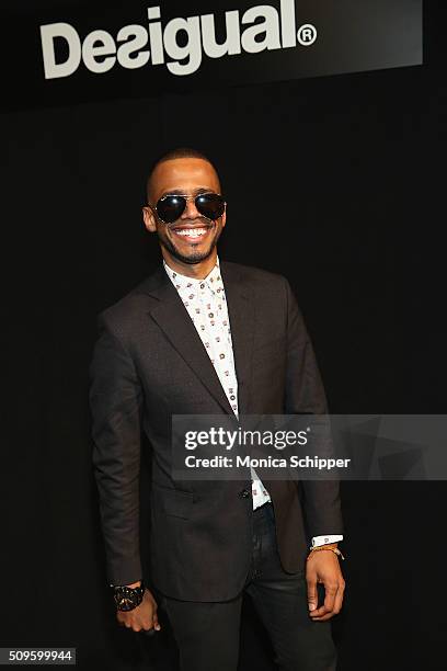 Musician Eric West poses backstage at Desigual fashion show during Fall 2016 New York Fashion Week: The Shows at The Arc, Skylight at Moynihan...