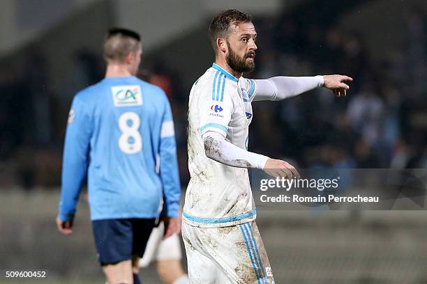 Steven Fletcher of Olympique de Marseille gestures during the French Cup match between Trelissac FC and Olympique de Marseille at Stade Chaban-Delmas...