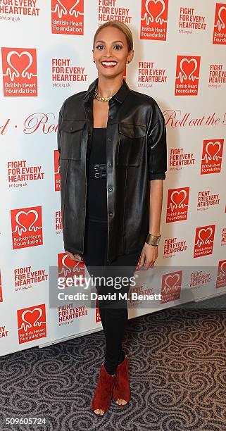 Alesha Dixon attends a drinks reception during the British Heart Foundation: Roll Out The Red Ball at The Savoy Hotel on February 11, 2016 in London,...