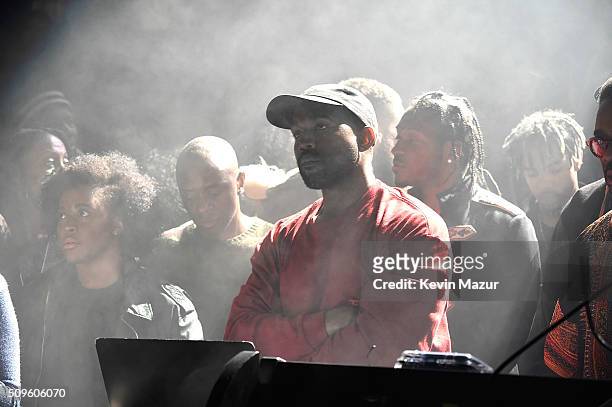 Kanye West attends Kanye West Yeezy Season 3 at Madison Square Garden on February 11, 2016 in New York City.