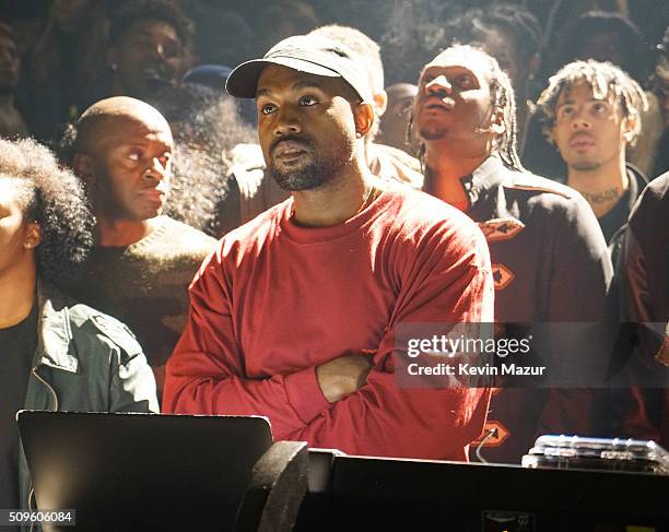 Kanye West attends Kanye West Yeezy Season 3 at Madison Square Garden on February 11, 2016 in New York City.