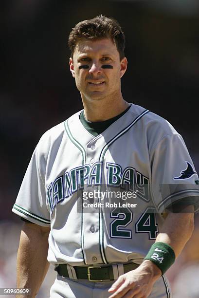 Portrait of infielder Tino Martinez of the Tampa Bay Devil Rays during the game against the Anaheim Angels at Angel Stadium of Anaheim on May 9, 2004...