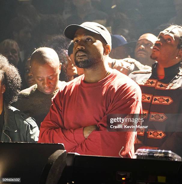 Kanye West attends Kanye West Yeezy Season 3 at Madison Square Garden on February 11, 2016 in New York City.