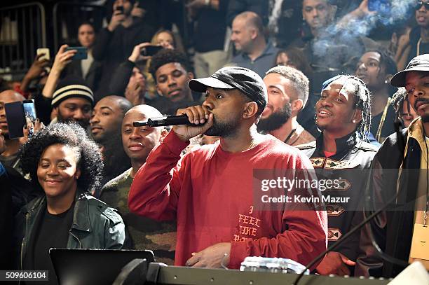 Kanye West attends Kanye West Yeezy Season 3 at Madison Square Garden on February 11, 2016 in New York City.