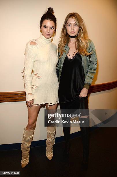 Kendall Jenner and Gigi Hadid attend Kanye West Yeezy Season 3 at Madison Square Garden on February 11, 2016 in New York City.