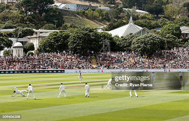 Peter Nevill of Australia takes a catch to dismiss Kane Williamson of New Zealand off the bowling of Peter Siddle of Australia during day one of the...