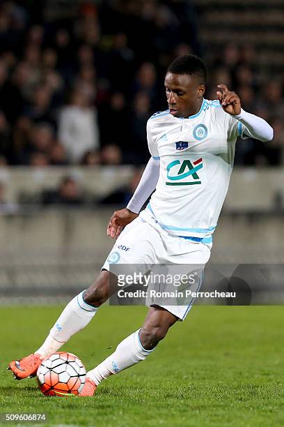 Bouna Sarr of Olympique de Marseille in action during the French Cup match between Trelissac FC and Olympique de Marseille at Stade Chaban-Delmas on...