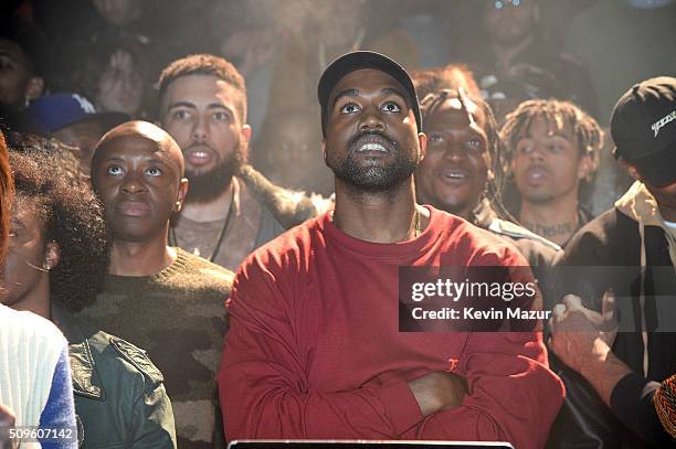 Kanye West attends Kanye West Yeezy Season 3 at Madison Square Garden on February 11, 2016 in New York City.