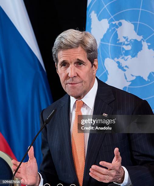 Secretary of State John Kerry attends a news conference after the International Syria Support Group meeting in Munich, Germany, on February 12, 2016.