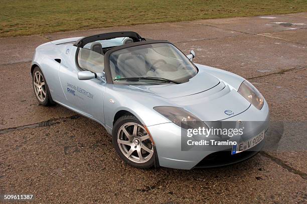 tesla roadster at the test drive - sports roadster stock pictures, royalty-free photos & images