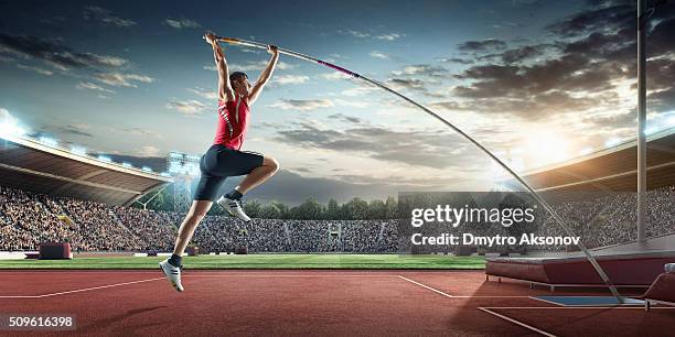 male pole vaulting athlete - stavhopp bildbanksfoton och bilder