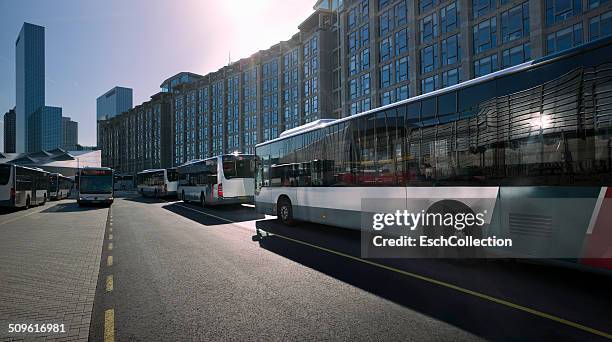 bus station in front of rotterdam central station - rotterdam station stock pictures, royalty-free photos & images