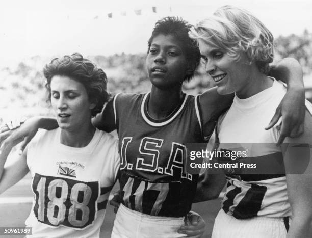 The three winners of the Ladies 200 metre final at the Rome Olympics, 6th September 1960. From left to right, Britain's Dorothy Hyman , the USA's...