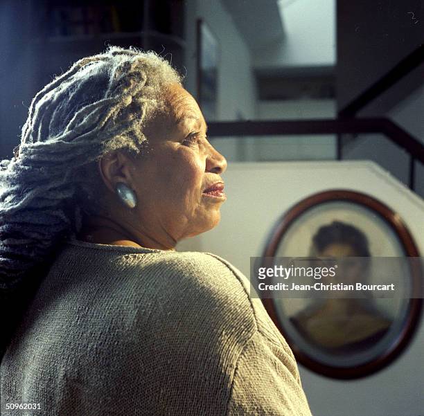Toni Morrison poses February 2, 2004 in her downtown Manhattan apartment in New York City.