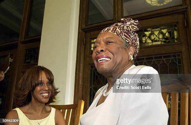Gayle King and Maya Angelou talk at the Abyssian Development Corporation's tenth annual Harlem Renaissance Day of Commitment, June 15, 2004 in New...