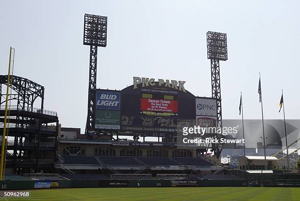 General view of PNC Park before the game between the Los Angeles Dodgers and the Pittsburgh Pirates on May 9, 2004 in Pittsburgh, Pennsylvania. The...