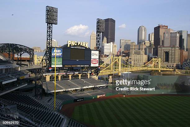General view of PNC Park before the game between the Los Angeles Dodgers and the Pittsburgh Pirates on May 9, 2004 in Pittsburgh, Pennsylvania. The...