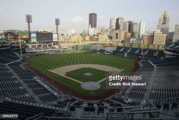 General View of PNC Park before the game between the Los Angeles Dodgers and the Pittsburgh Pirates on May 9, 2004 in Pittsburgh, Pennsylvania. The...