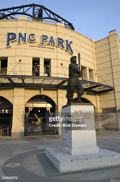 The J.P. "Honus" Wagner statue is in front of the PNC Park before the game between the Los Angeles Dodgers and the Pittsburgh Pirates on May 9, 2004...