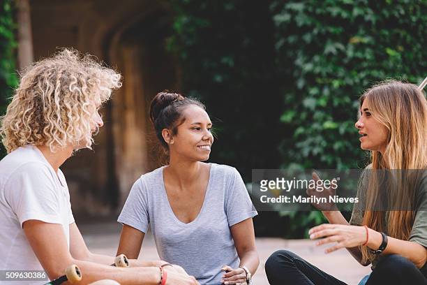 college students having a conversation - australia women bildbanksfoton och bilder